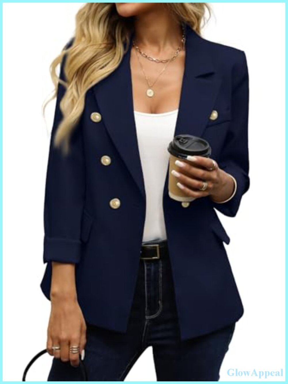 Slim Fit Business Casual Blazer with Gold Buttons & Pockets